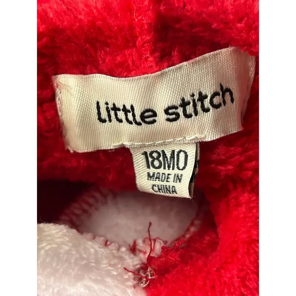 Little Stitch sz 18 mth Santa Claus fleece hooded zip up Christmas onesie